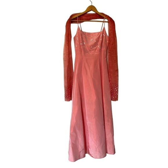 VTG Y2K BE SMART SLEEVELESS SPARKLE TIE AND SKARF MAXI DRES 5/6 HOCO Homecoming - Picture 1 of 14